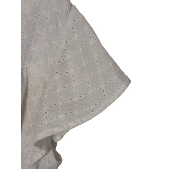 Style & Co White Eyelet Cotton Flutter Sleeve Belted Ruffle Dress XL Bridal - Picture 3 of 11